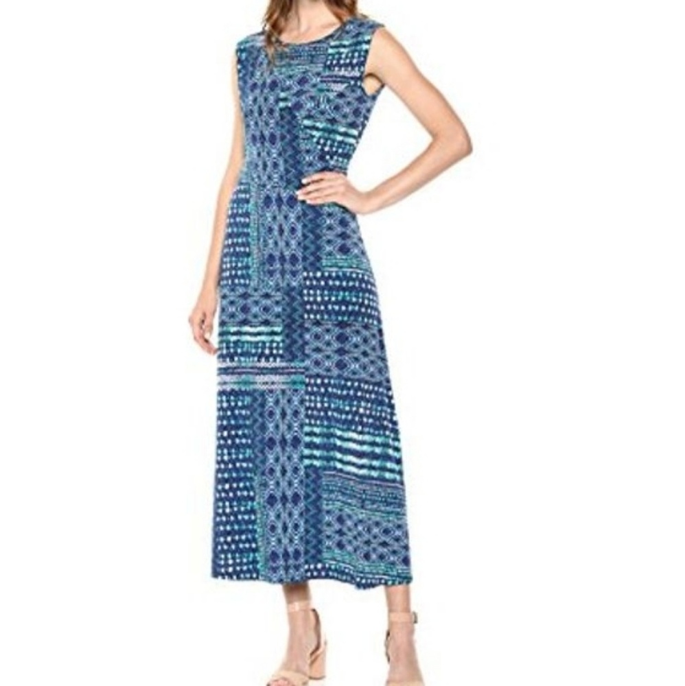 ** Chaus Ruched Patchwork Shibori Cap Sleeve Dress
